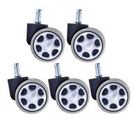 Set of 5 Silent Office Chair Casters, 2.5" Wheels, 60mm Stem, M10/M11, Rubber Edge, Universal Bearing, 160kg Load Capacity, Floor Protection.