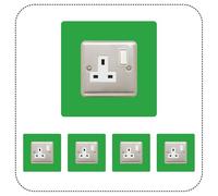 Set of 5 Single Socket Surround, Acrylic Back Panel or Plate, Protect Wall from Finger Prints, Choose from 18 Colours (Light Green)