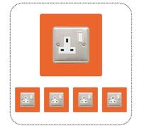 Set of 5 Single Socket Surround, Acrylic Back Panel or Plate, Protect Wall from Finger Prints, Choose from 18 Colours (Orange)