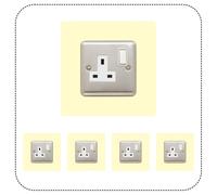 Set of 5 Single Socket Surround, Acrylic Back Panel or Plate, Protect Wall from Finger Prints, Choose from 18 Colours (Ivory)