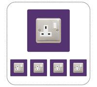Set of 5 Single Socket Surround, Acrylic Back Panel or Plate, Protect Wall from Finger Prints, Choose from 18 Colours (Purple)