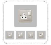 Set of 5 Single Socket Surround, Acrylic Back Panel or Plate, Protect Wall from Finger Prints, Choose from 18 Colours (Grey)