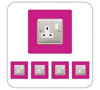 Set of 5 Single Socket Surround, Acrylic Back Panel or Plate, Protect Wall from Finger Prints, Choose from 18 Colours (Pink)