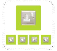 Set of 5 Single Socket Surround, Acrylic Back Panel or Plate, Protect Wall from Finger Prints, Choose from 18 Colours (Lime Green)