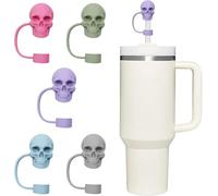Set of 5 Skull Straw Covers for Stanley Cup, Silicone Toppers fit 30/40oz Tumbler with Handle, 10mm Protectors for 0.4in Straws - Perfect Stanley Cup Accessories!