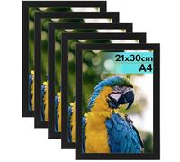 Set of 5 - Sleek Black A4 Photo Frames | 21×30 cm Picture Frames with Tabletop Stand & Wall Mounts.