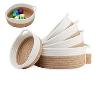 Set of 5 Storage Basket Woven Cotton Rope, Shelf Baskets with Handles for Toy Bathroom Storage, Decorative Basket Organizer Bins for Make up Cupboard Drawer Closet (Brown)