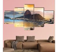 Set of 5 Wall Art Rio De Janeiro At Brazil In Twilight Stretched and Framed Canvas Paintings Ready to Hang for Home Decorations