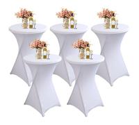 Set of 5 White Spandex Cocktail Table Covers 80x110cm Stretchable Nappe Mange Debout for Bar Wedding Party Bistro Durable & Elegant Tablecloths