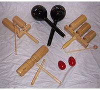 Set of 5 Wooden Percussion, woodbell, 3TUBI 2tubi, Pair Maracas, OVETTI