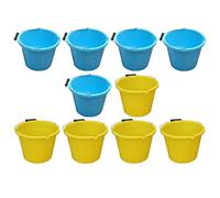 Set of 5 x Yellow and 5 x Sky Blue - 3 Gallon 14L Litre Plastic Bucket with Handles, Measuring Scale, Spout Contractors Cement Mixing Bucket Ideal for Builders, Car Washes, Home & Garden Made in U.K.