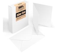 Set of 50 Blank Folding Cards with Envelopes: Folding Cards to Design, Write on or Print Yourself for Greeting Cards, Wedding Invitations, Postcards and Handmade Cards - DIN A6/C6, White