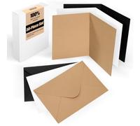Set of 50 Blank Folding Cards with Envelopes: Folding Cards to Design, Write on or Print Yourself for Greeting Cards, Wedding Invitations, Postcards and Handmade Cards - DIN A6/C6, White, Brown, Black