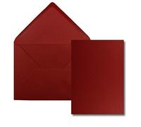 Set of 50 Cards with Envelopes - DIN A5 Single Cards, Dark Red, 14.8 x 21 cm with DIN C5 Envelopes, Dark Red, 15.4 x 22 cm - Wet Adhesive