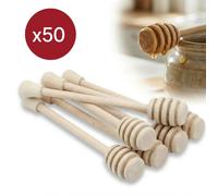 Set of 50 Wooden Honey Spoons with Ball C17 17cm Honey Dippers