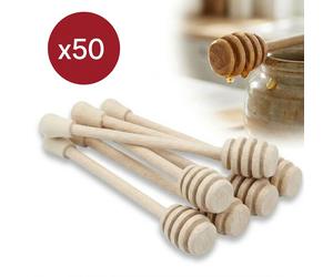Set of 50 Wooden Honey Spoons with Ball C17 17cm Honey Dippers