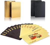 Set of 54 Playing Cards (Pack of 2) - Gold & Black Silver Metallic Finish - Poker, Texas Hold'em, Rami, President, Battle, Kems, Belotte Cards - Waterproof and Durable Cards