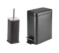 SET OF 5L PEDAL BIN & BRUSH WITH HOLDER BLACK SLIM RECTANGULAR REMOVABLE BUCKET - BLACK