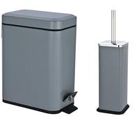 SET OF 5L PEDAL BIN & BRUSH WITH HOLDER SLIM RECTANGULAR REMOVABLE BUCKET SLATE GREY