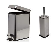 SET OF 5L PEDAL BIN & BRUSH WITH HOLDER SQUARE BIN REMOVABLE BUCKET MIRROR FINISH
