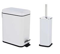 SET OF 5L PEDAL BIN & BRUSH WITH HOLDER WHITE SLIM RECTANGULAR REMOVABLE BUCKET WHITE