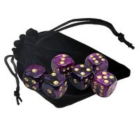 Set of (6) 16mm Pearlized Dual-Color Dice - Imperial Cosmos (Purple/Black, Gold Pips) - Includes Velvet Storage Pouch