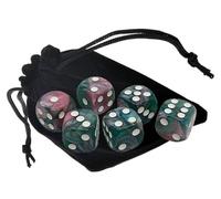 Set of (6) 16mm Pearlized Dual-Color Iridescent Dice - Celestial Rose (Rose/Teal, White Pips) - Includes Velvet Storage Pouch