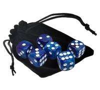 Set of (6) 16mm Pearlized Dual-Color Iridescent Dice - Cold Space (Blues, White Pips) - Includes Velvet Storage Pouch