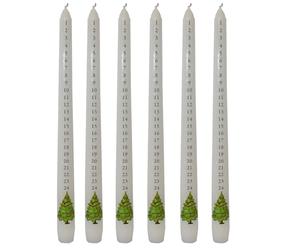 Set of 6-25cm Christmas Advent Candle with Countdown Numbers and Christmas Tree Image
