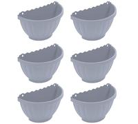 (Set Of 6) - 3.75 Litre Soft Grey Half Round Wall Planter - 30.5cm Decorative Plastic Flower & Herb Pot for Garden, Balcony, Fence or Railing - Indoor Outdoor Space Saving Planter 30.5 x 14.5 x 20cm