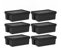 [Set of 6] 36L Black Heavy Duty Storage Box with Lid Recycled Plastic Stackable