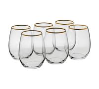 (Set of 6) 570ml Amber Tumbler Gold Rim Set Whiskey Glass
