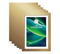 (Set of 6) A4 Gold Picture Frames Photo Frame Sets MDF 21 x 29.7cm Photo Frames Certificate Frame Art Print Poster Frame Display Frame For Home Office Wall-Mountable & Freestanding (Glass)