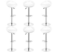Set of 6 Adjustable Bar Stools White ABS Plastic Height Adjustable 81-111 cm Modern Design Perfect for Kitchen Dining Room Home Bar Easy to Clean