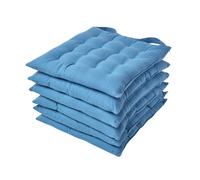 Homescapes Airforce Blue Seat Pads Or Cotton Chair Cushions 40X40 Cm, Set Of 6 Plain Chair Pads For Dining, Kitchen Or Outdoor