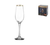 Set Of 6 Amber Flute Glasses Transparent With Gold Rim Pasabahce