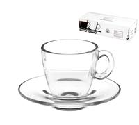 Pasabahce Aqua Service Set of 6 Coffee Cups with Plates, Glass, Clear