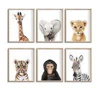 Set of 6 Baby Safari Nursery Wall Decor - Picture Cute Animal Wall Prints on Canvas, under 20 dollars gifts for Baby Boys and Girls Room, UNFRAMED Wall Art(8 x 10 inch)