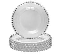 Set of 6 Bella Perle Glass Dessert Plates with Beaded Edge Alfresco Dining Tableware