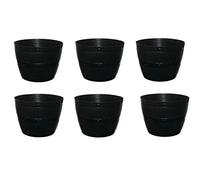 Set Of 6 Black Barrel Planter Small Round Plastic Plant Pot 34cm Patio Garden Flower Tub