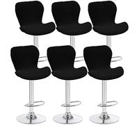 Set of 6 Black Stretch Bar Stool Covers for Low Back Curved Swivel Chairs Modern High Bar/Counter Chair Slipcovers Ideal for Kitchen & Dining Room Decor