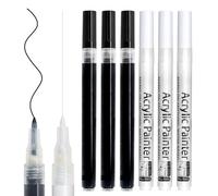 Set of 6 Black White Acrylic Felt Pens, 0.7 mm Felt Pens Acrylic White Black Acrylic Paint Markers for Tyres Stones Pebbles Wood Glass Metal Textile Photo Album