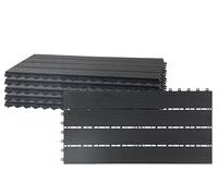 Set of 6 BLACK WPC Composite Decking Tiles Interlocking with Wood Effect 60cm x 30cm Outdoor Garden Patio Deck Slab Panels Rectangle Flooring Boards Cover Heavy Duty Plastic
