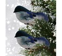 Set Of 6 blue christmas robins - clip on christmas tree decorations - christmas robin decoration - midnight blue christmas decorations - 11cm tree dec - festive robin.