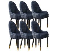Set of 6 Blue Microfiber Leather Dining Chairs - Stylish Kitchen & Living Room Seating Solid Wood Legs Versatile Lounge & Balcony Sofa Chairs