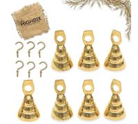 Set of 6 Brass Hanging Bells 2Inch Cone Shaped Handcrafted Bells with Hooks Vintage Small Brass Bells for Wall, Door, Garden, Christmas Tree, Home Decor & Craft Projects