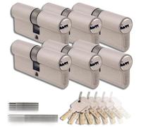 Set of 6 Brass Profile Cylinders 45/45mm, Double Lock, Screws and Keys Included, Easy Installation for Doors and Garages, Single Key, Total Length 90mm