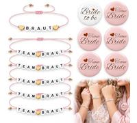 Set of 6 Bridal Bracelets with Buttons for Women, 12 Pieces Total, Elegant White and Silver Accessories for Bridal Company, Bachelor Parties and Weddings