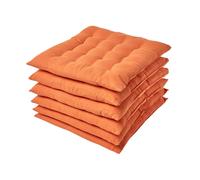 (Set of 6, Burnt Orange) Plain Seat Pad with Button Straps 100% Cotton