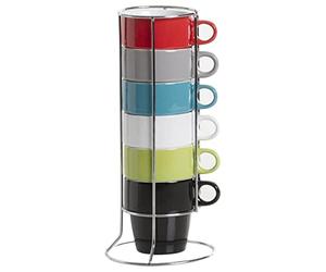 Set of 6 Cappuccino Mugs with Metal Stand - 211719726